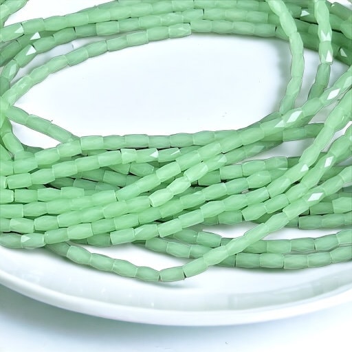 5mm Faceted Tube Beads, Pastel Green, 5x3mm Light Green Honey Dew Melon Glass Beads (FGT-LGM) * 18" Strand