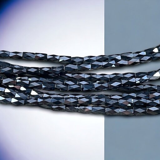 5mm Faceted Tube Beads, Opaque Black with High Shine Luster, 5x3mm Tube Beads (FGT-BlkL) * 17" Strand