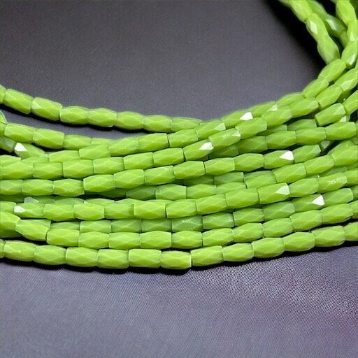 5mm Faceted Tube Beads, Charteruse Green 5x3mm Glass Beads, Avocado Green Faceted Beads (FGT-AG) * 18" Strand