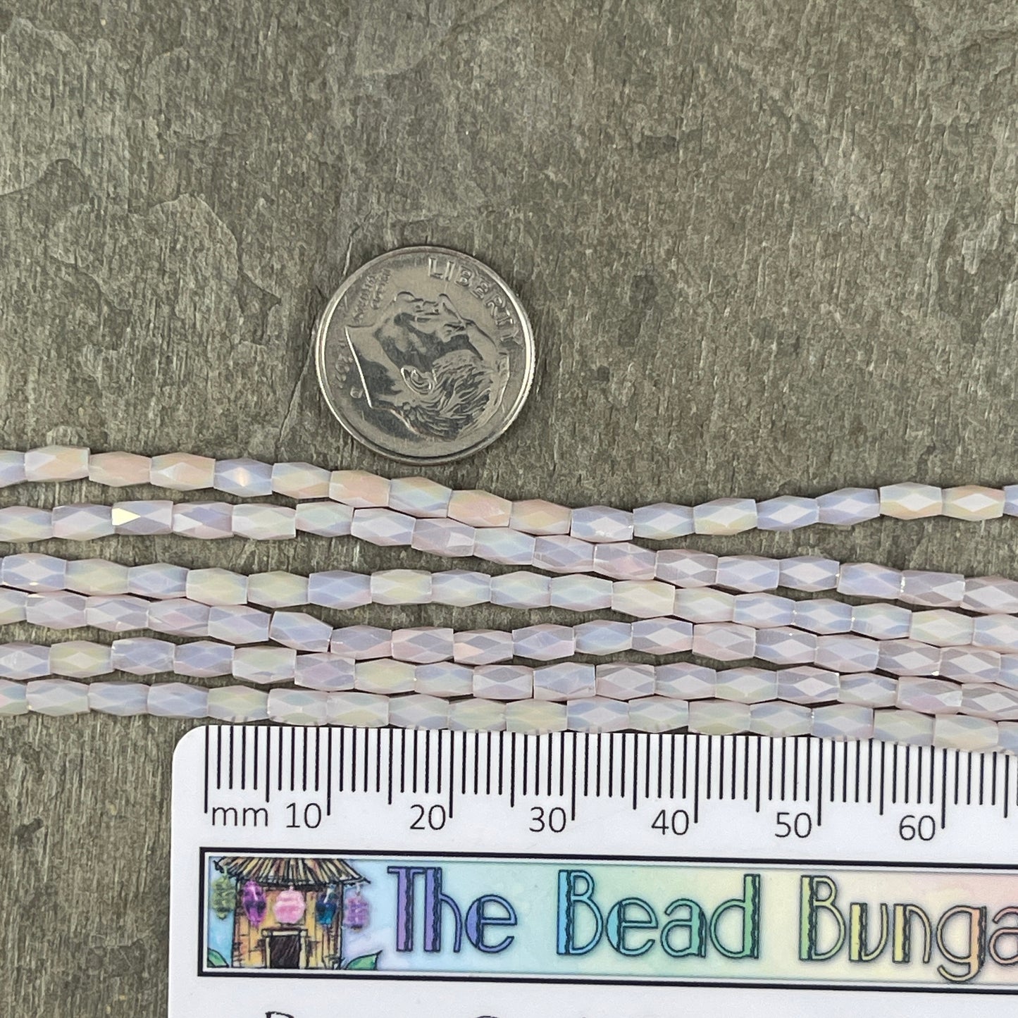 5mm Faceted Tube Beads, Opaque Beige with AB Finish, 5x3mm Beige AB Glass Beads (FGT-BeigeAB) * 18" Strand