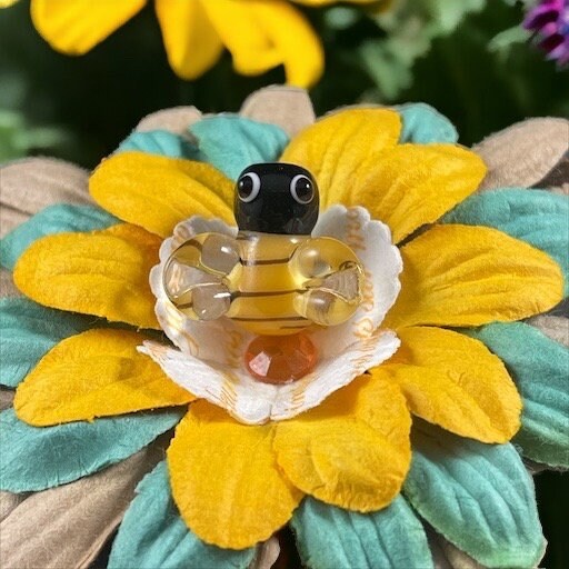 Bee Beads, Yellow and Black Bumble Bees, Lamp Work Beads - Bumble Bee Lampwork Beads - 13mm - Select Pair or Individual from Options