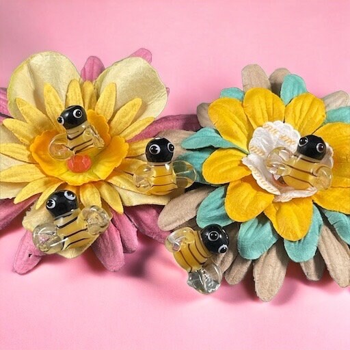 Bee Beads, Yellow and Black Bumble Bees, Lamp Work Beads - Bumble Bee Lampwork Beads - 13mm - Select Pair or Individual from Options