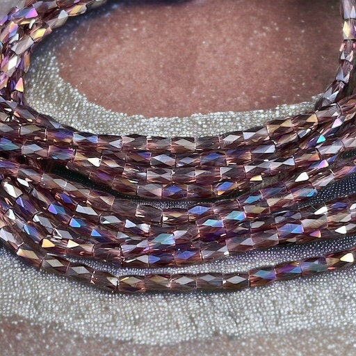 Amethyst AB 5mm Faceted Tube Beads, Light Amethyst 5x3mm Tube Beads (FGT-AMAB) * 18" Strand