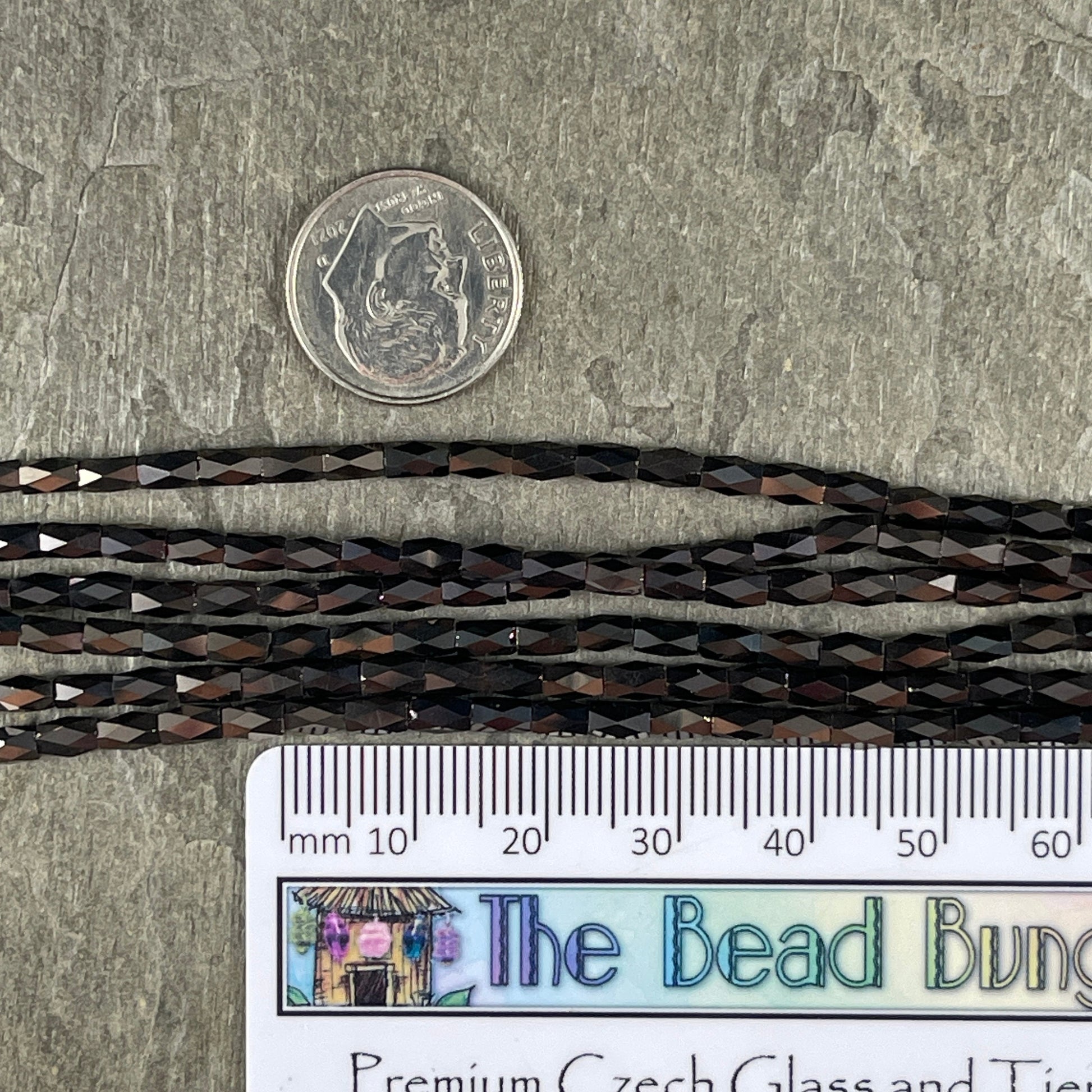 Black with Bronze Half Coat Faceted Tube Beads, Black and Bronze 5x3mm Tube Beads (FGT-BKBR) * 18" Strand