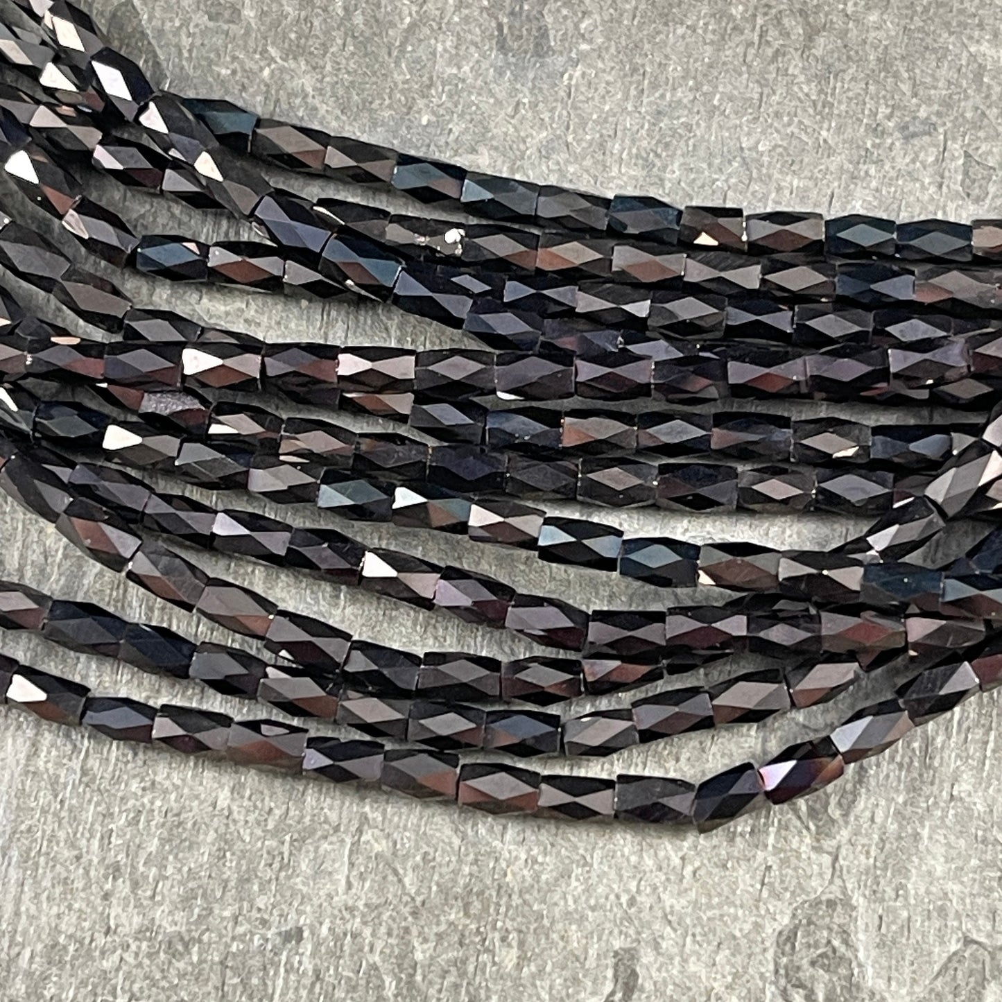 Black with Bronze Half Coat Faceted Tube Beads, Black and Bronze 5x3mm Tube Beads (FGT-BKBR) * 18" Strand
