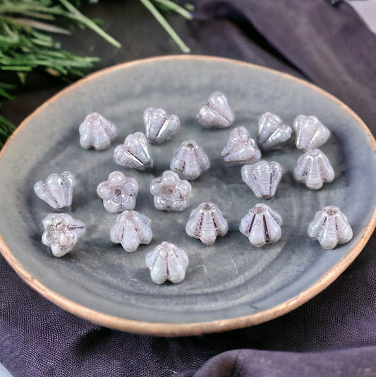 Opaque Pale Pastel Lavender Flower, 6x4mm Czech Glass Beads - 6x4mm Baby Bell Flower (FL/SM-P15726) * Qty. 50