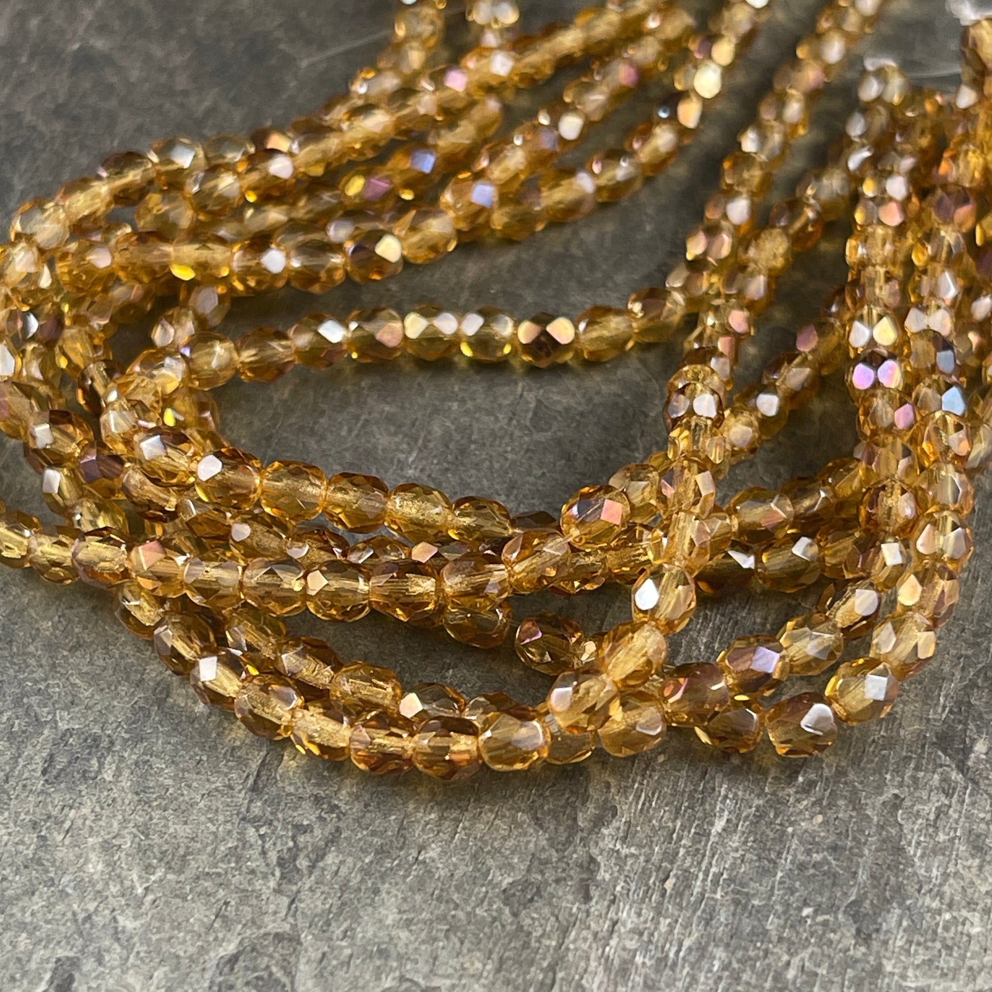 Honey Gold Czech Glass Beads 4mm Gold Topaz Beads 4mm Faceted Round Beads - Twilight Topaz Transparent Gold (FP4/SM-W1006) * Qty. 50