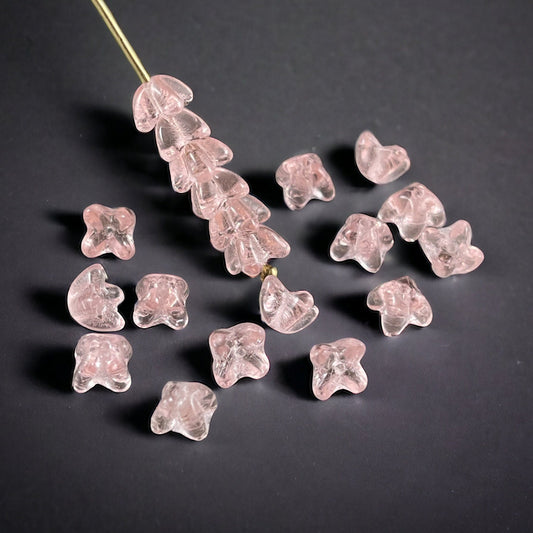 Small Peachy Pink Transparent Czech Glass Flower Beads ~ Pale Pink 5mm Four Point Flower Caps (7013) * Qty. 50