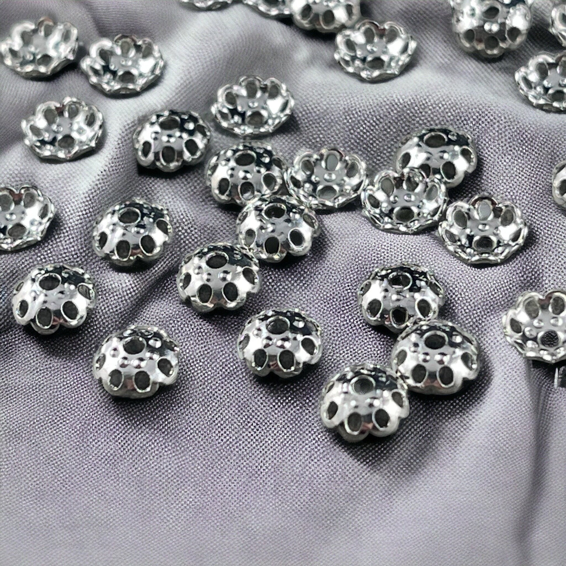 Lacy Cut-out 6mm Bead Caps, Silver Plated Brass 6mm Domed Bead Caps (BC-8102) * Qty. 50