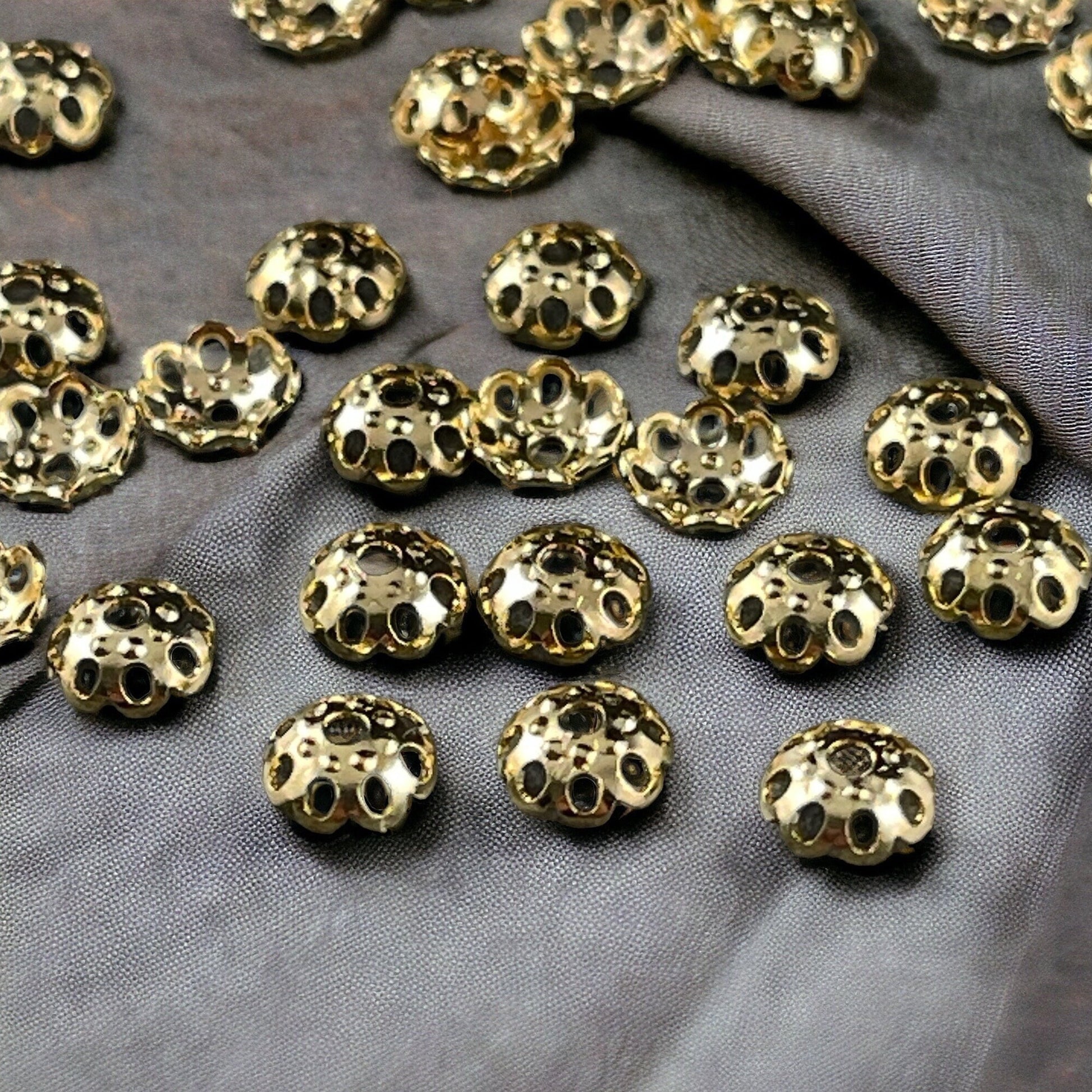 Lacy Cut-out 6mm Bead Caps, Gold Plated Brass 6mm Domed Bead Caps (BC-8101) * Qty. 50