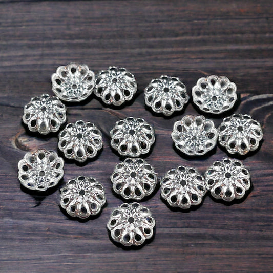 8mm Silver Filigree Bead Caps, Low Profile Lacy Bead Caps Bright Silver Plated Brass (BC-5631) * Qty. 50