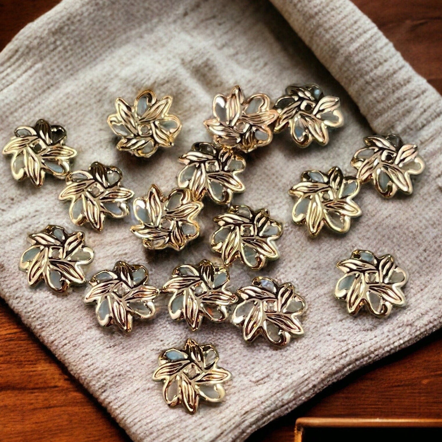 10mm Gold Leaf Design Bead Caps, Gold Plated Brass Bead Caps with a Floral Theme (BC-5578) * Qty. 50