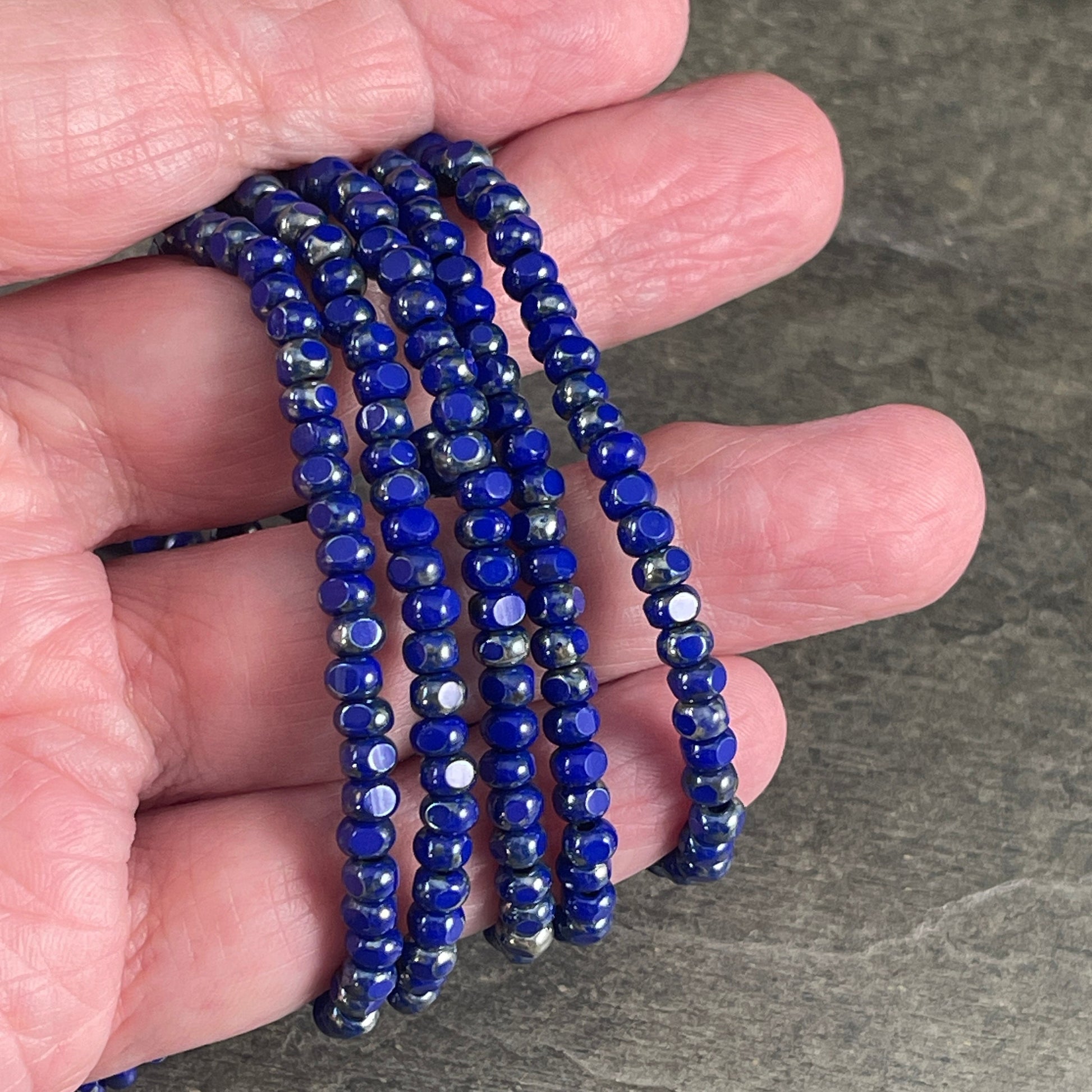 Czech Glass Beads ~ Small 4x3mm Faceted Lapis Blue Beads ~ Opaque Blue with Picasso Finish (TRICA/RJ-2785) * Qty. 50