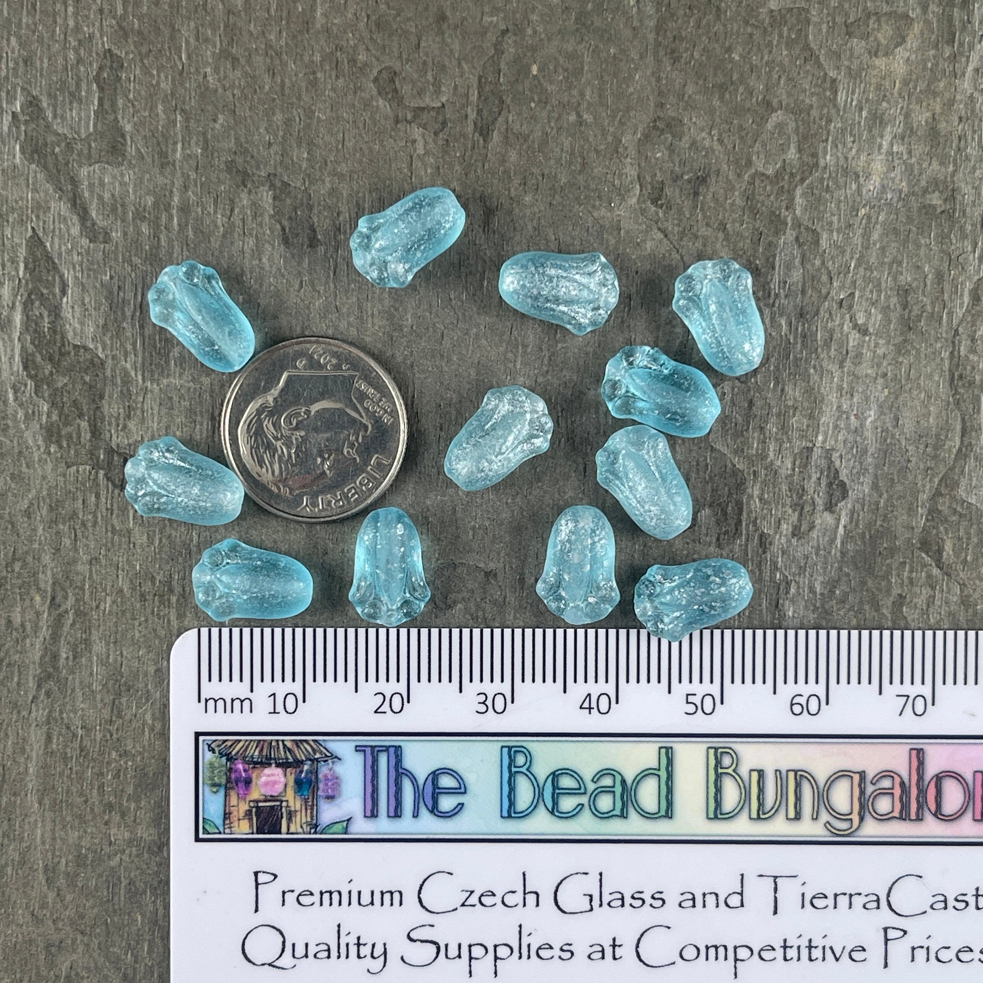 Etched Baby Blue Lily Bud Beads, Czech Glass Beads, 12x8mm Light Blue Flower Bud (LBud34) * Qty. 12