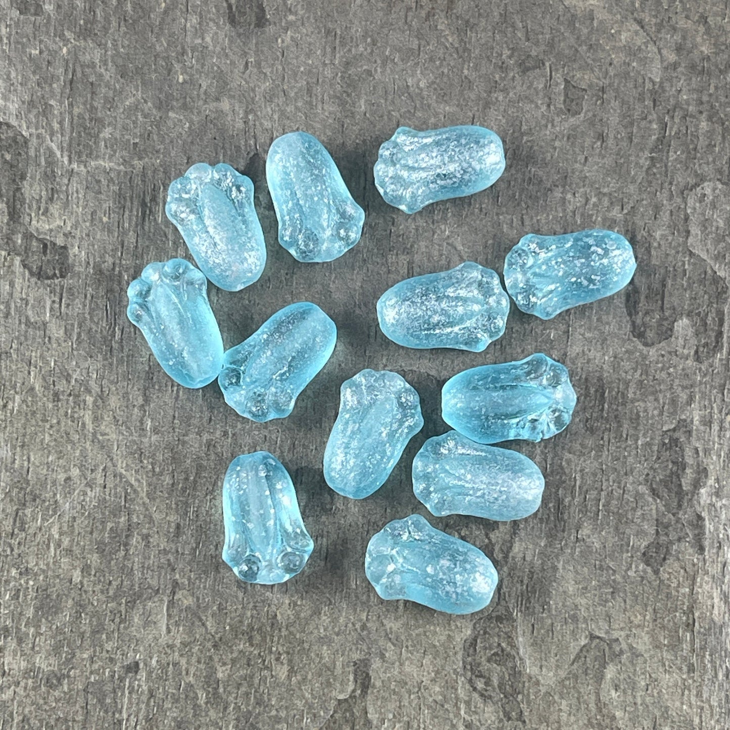 Etched Baby Blue Lily Bud Beads, Czech Glass Beads, 12x8mm Light Blue Flower Bud (LBud34) * Qty. 12