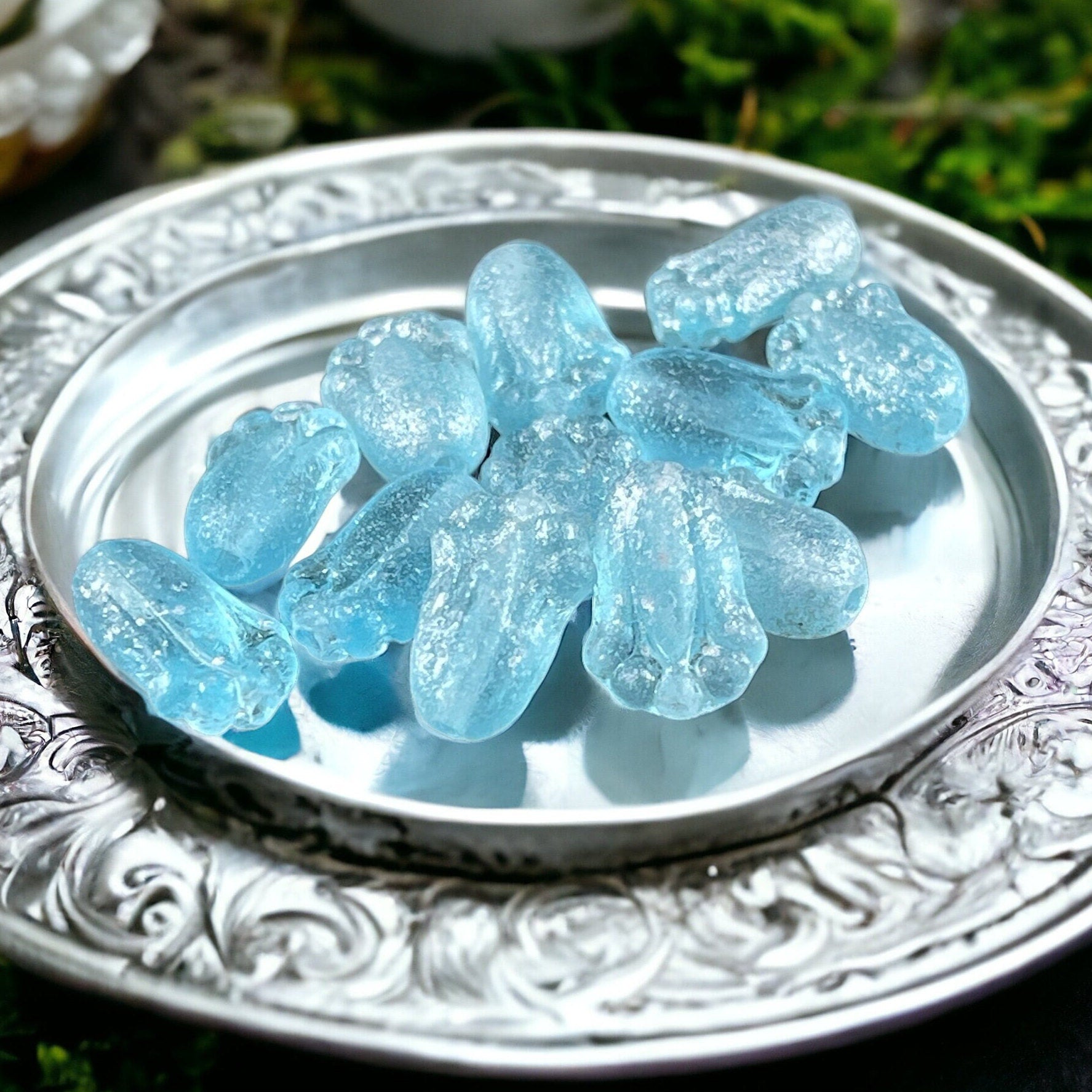 Czech Glass Beads - 12x8mm Light Blue Lily Bud Flower (LBud34) * Qty. 12