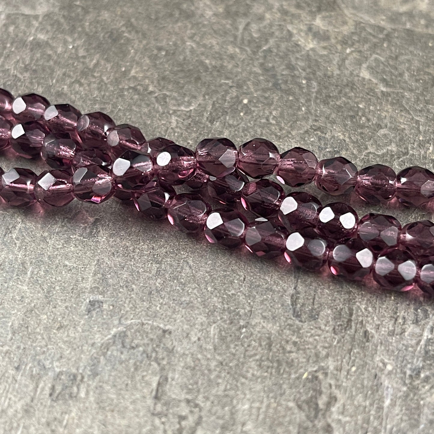 Purple Czech Glass Beads 6mm Amethyst Beads 6mm Faceted Round Beads Amethyst Fire Polished Beads Birthstone Beads (FP6-2006) - Qty 25