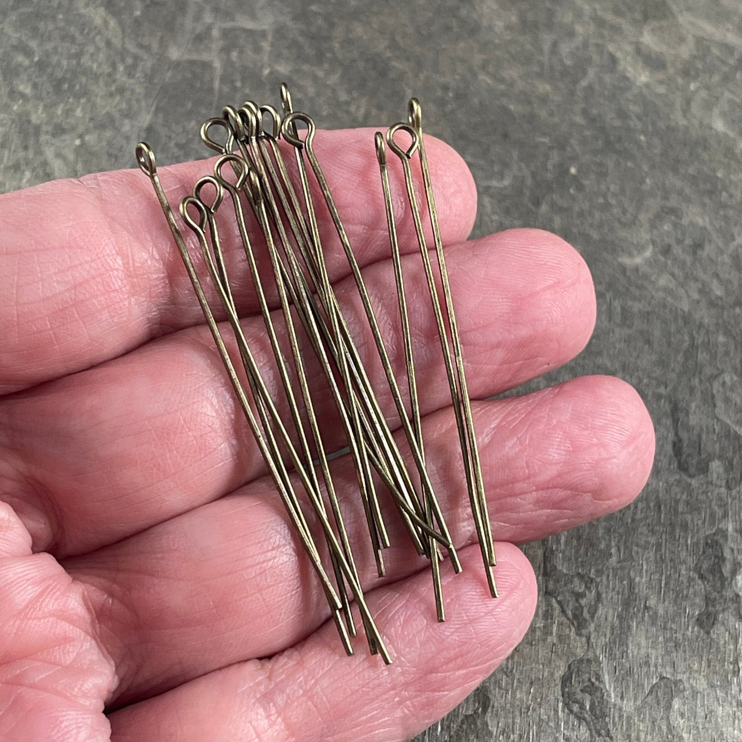 Bronze Eye Pins, 21 Gauge Eye 2" Pins, Pins for Jewelry Making, Antiqued Brass Nickel Free Eye Pins (R218-ABNF) * Qty. 100