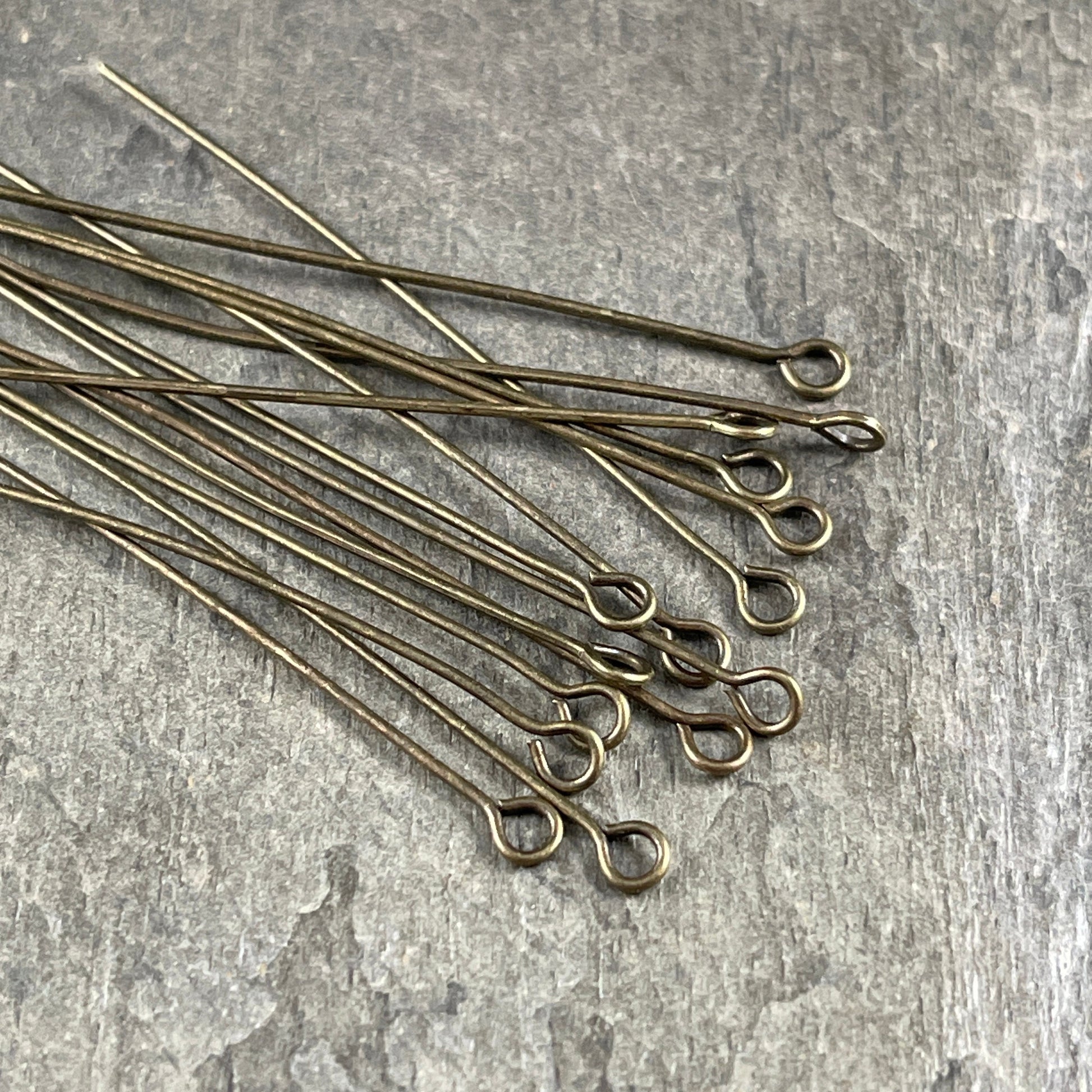 Bronze Eye Pins, 21 Gauge Eye 2" Pins, Pins for Jewelry Making, Antiqued Brass Nickel Free Eye Pins (R218-ABNF) * Qty. 100