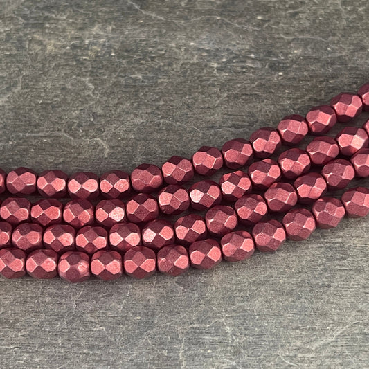 6mm Faceted Round Czech Glass Beads, Color-Trends Valiant Poppy Dark Coppery Red Metallic Finish (FP6/SM-06B02) * Qty. 25