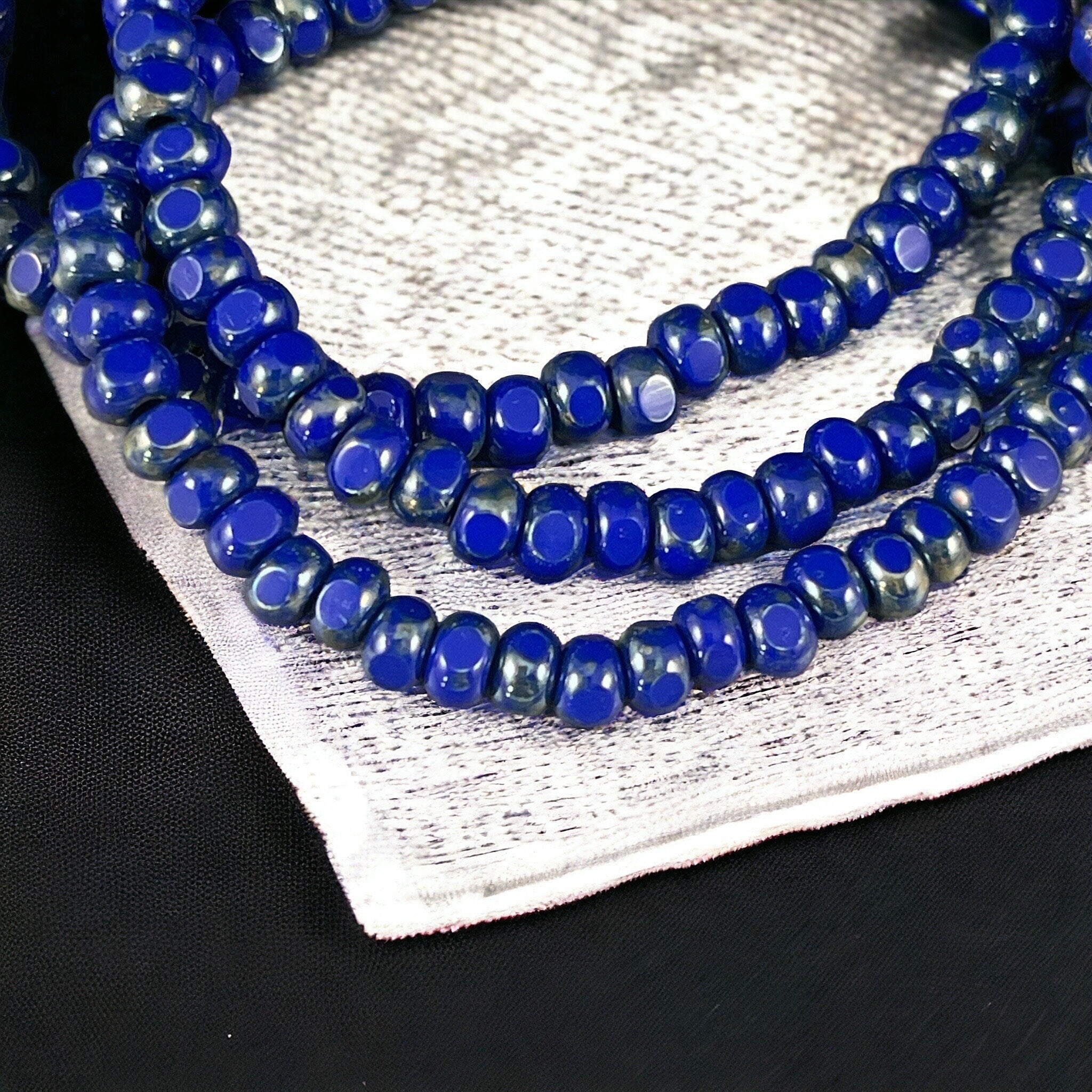 50pcs Vintage Czech Blue Opal Glass Beads – 8mm Machine Cut Faceted Round, T437 NOS