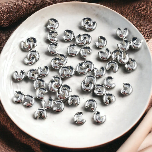 Silver Crimp Bead Cover, 5mm Iron Crimp Cover - Nickel Free Silver Plated Crimp Cover (H030-NFS) * Qty. 50 pieces