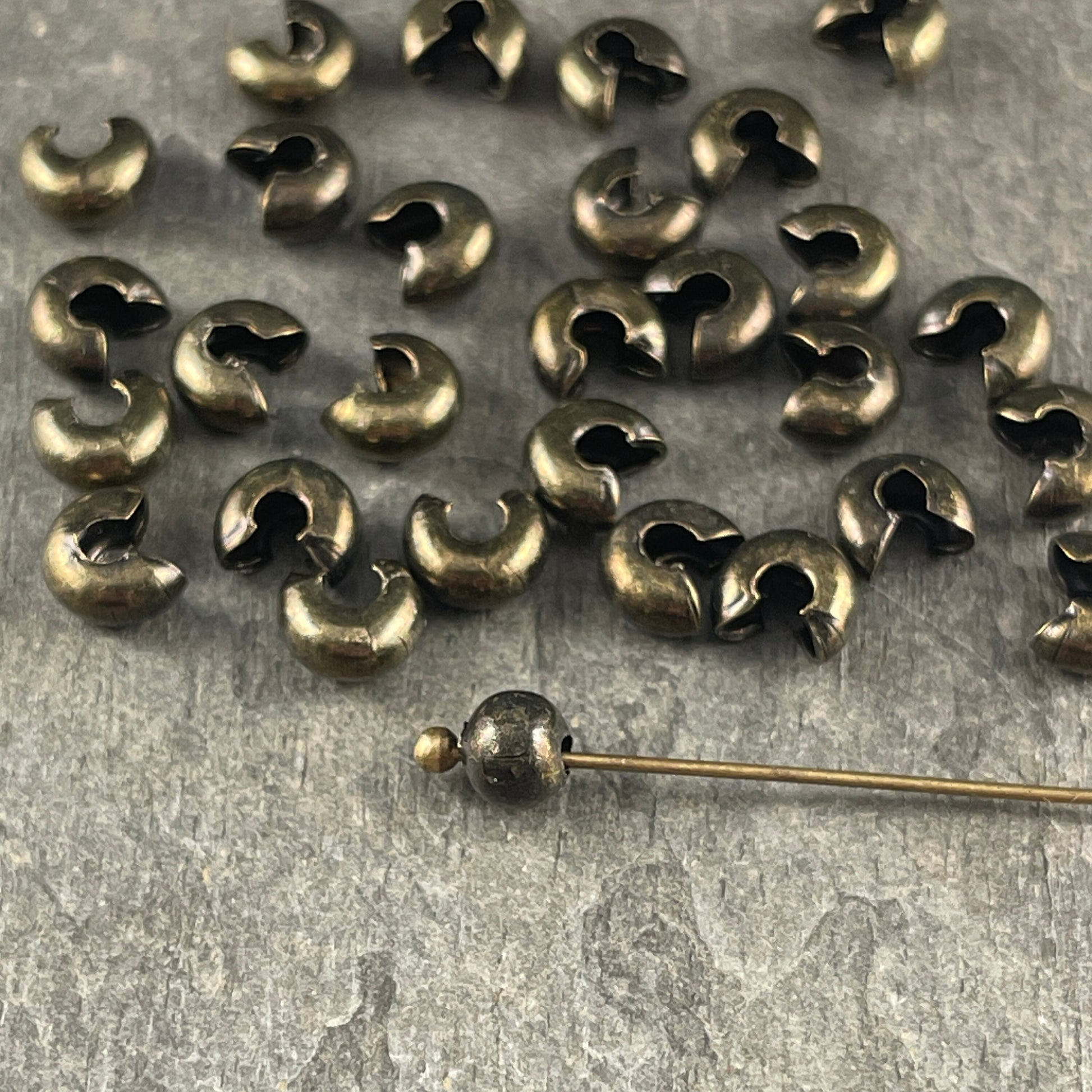 Bronze Crimp Bead Cover, 5mm Iron Crimp Cover - Nickel Free Antiqued Bronze Plated Crimp Cover (H030-NFAB) * Qty. 50 pieces