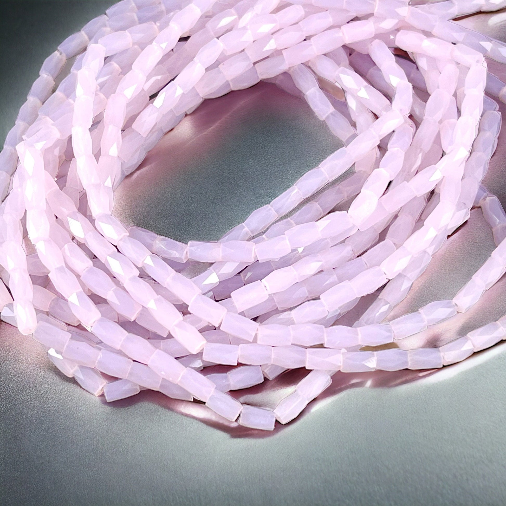 5mm Faceted Tube Bead, Matte Finish 5x3mm Pink Tube Beads (FGT-MP1) Pale Pink with Matte Finish * 18" Strand