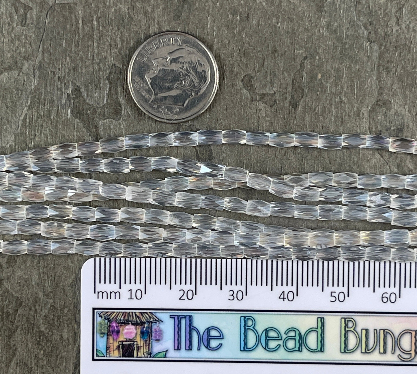 Crystal Clear AB 5mm Faceted Tube Beads, Transparent Crystal with AB Finish, 5x3mm Tube Beads (FGT-TCab1) * 18" Strand