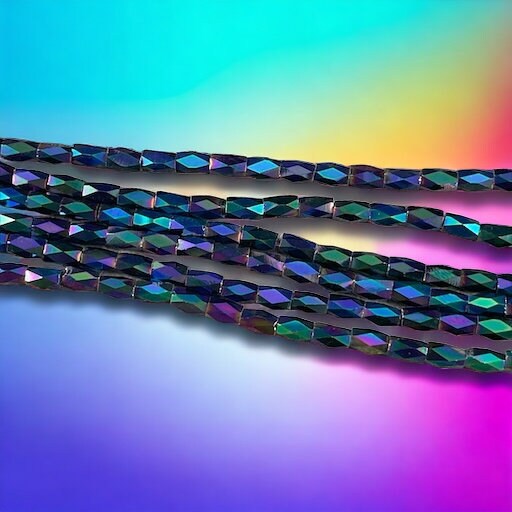 5mm Faceted Tube Bead, Rainbow Metallic 5x3mm Glass Beads (FGT-PI1) Blue, Green, Purple and Black Metallic Beads * 18" Strand