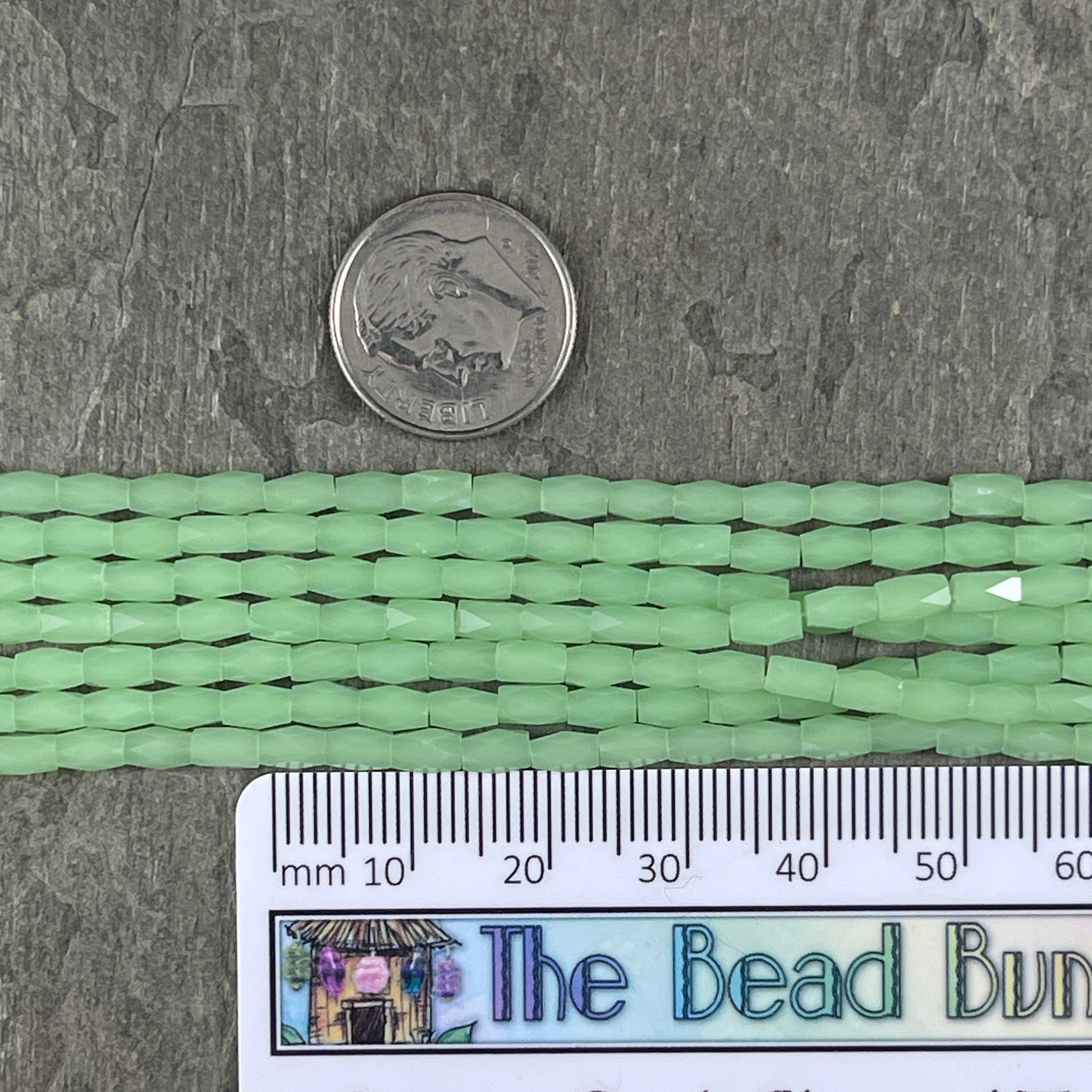 Small Faceted Glass Beads 5mm Faceted Tube Beads Pale Green AB Luster 5x3mm Tube Beads Light Green Luster Beads (FGT-LGAB) - 18" Strand