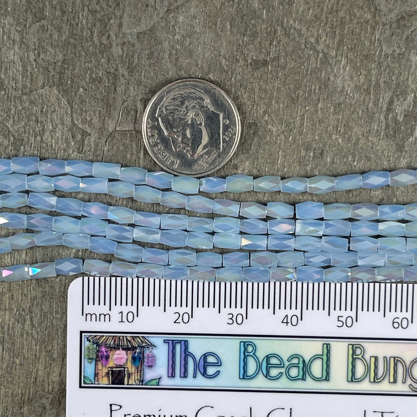 Light Sapphire AB 5mm Faceted Tube Beads, Milky Pastel Blue with AB, 5x3mm Babyu Blue Tube Beads (MLBab1) * 18" Strand