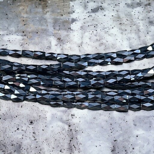 5mm Faceted Tube Beads, Opaque Black with High Shine Luster, 5x3mm Tube Beads (FGT-BlkL) * 17" Strand