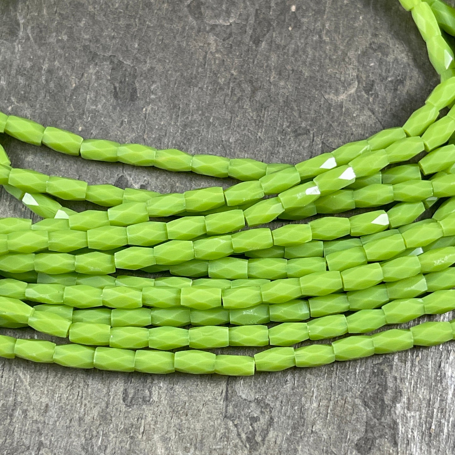 5mm Faceted Tube Beads, Charteruse Green 5x3mm Glass Beads, Avocado Green Faceted Beads (FGT-AG) * 18" Strand