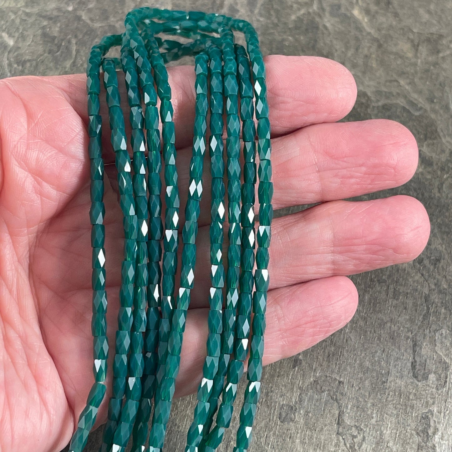 5mm Faceted Tube Beads, Teal with AB Luster, 5x3mm Teal Green/Blue Faceted Glass Beads * 18" Strand