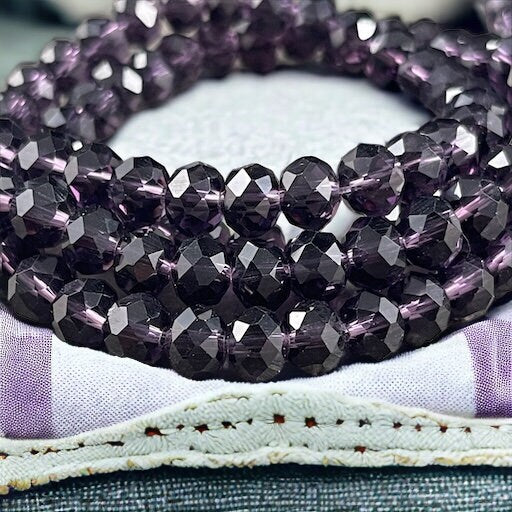 Tanzanite 8x6mm Faceted Rondelle, Dark Transparent Purple Faceted Glass Beads * Qty. 25