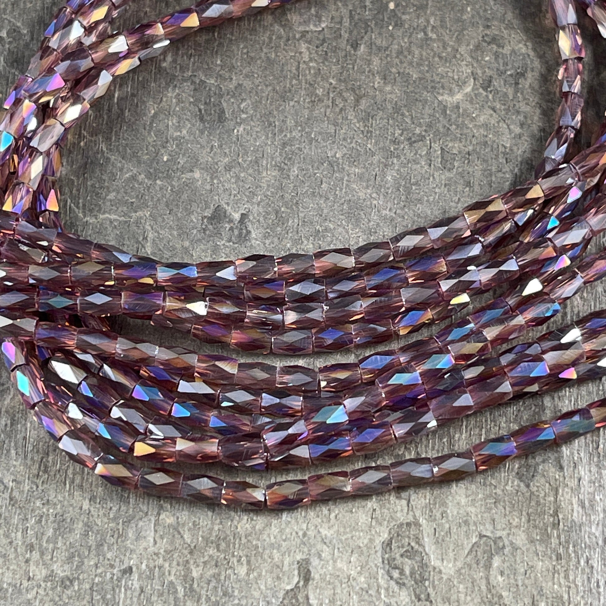 Amethyst AB 5mm Faceted Tube Beads, Light Amethyst 5x3mm Tube Beads (FGT-AMAB) * 18" Strand