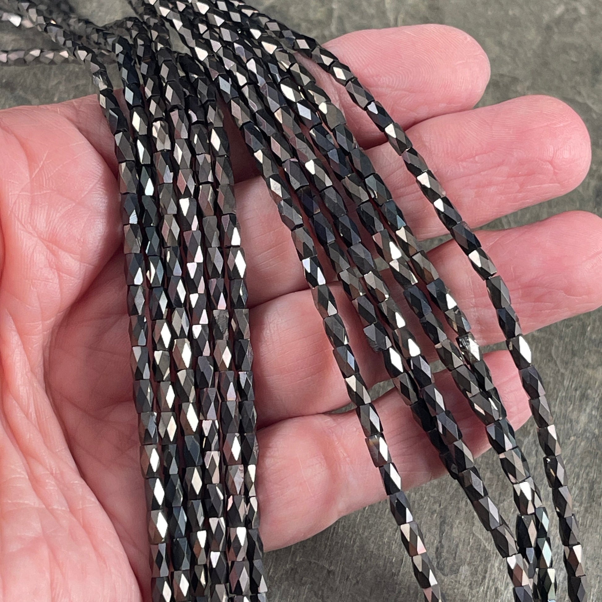 Black with Bronze Half Coat Faceted Tube Beads, Black and Bronze 5x3mm Tube Beads (FGT-BKBR) * 18" Strand