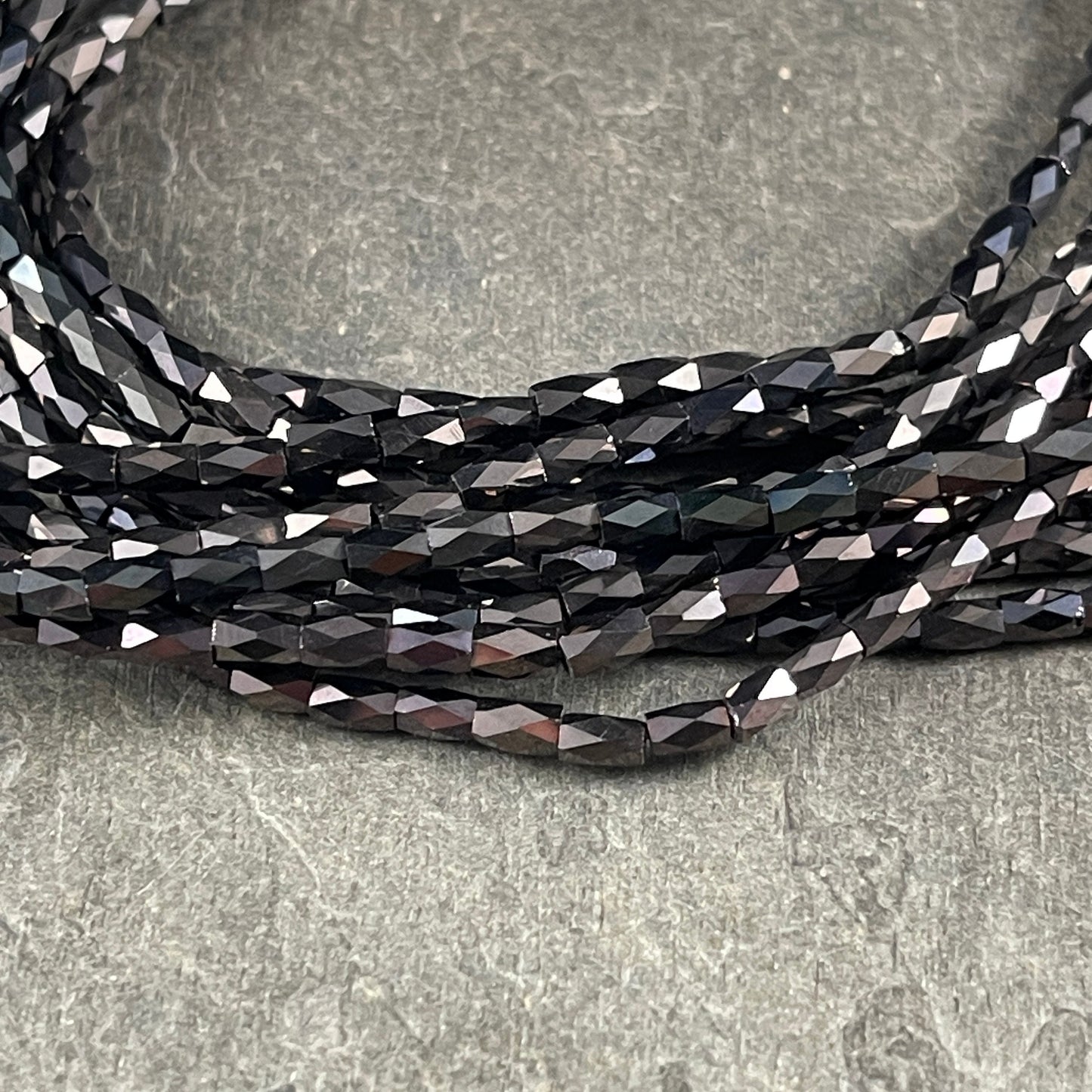 Black with Bronze Half Coat Faceted Tube Beads, Black and Bronze 5x3mm Tube Beads (FGT-BKBR) * 18" Strand