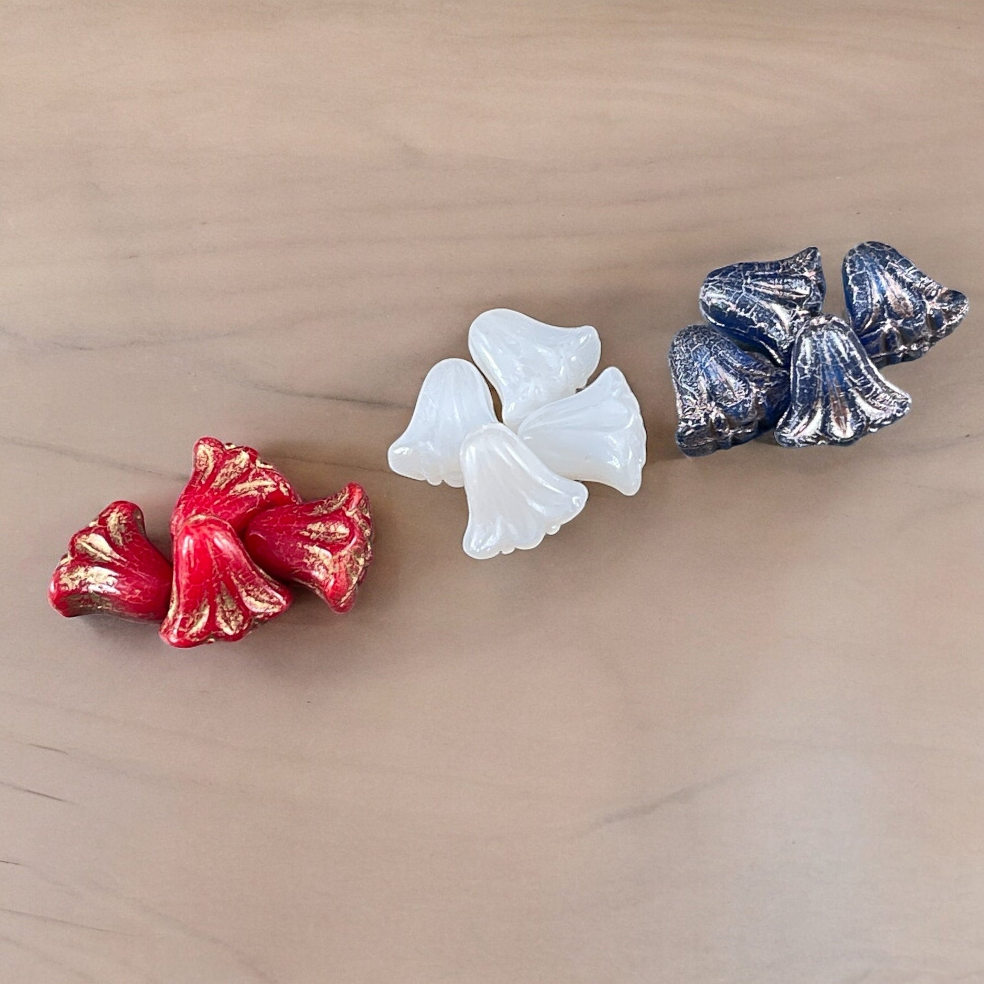 Red, White and Blue Czech Flower Beads - 10mm Lily Flower Bead, 3-color Mix Opaque Glass Beads * Qty. 12