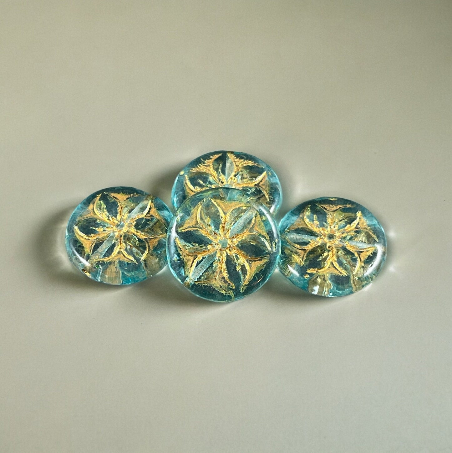 Czech Glass Flower Beads, Aqua and Gold 18mm Plumeria Flower Bead, Nature Theme Beads (PPF1) * Qty. 2