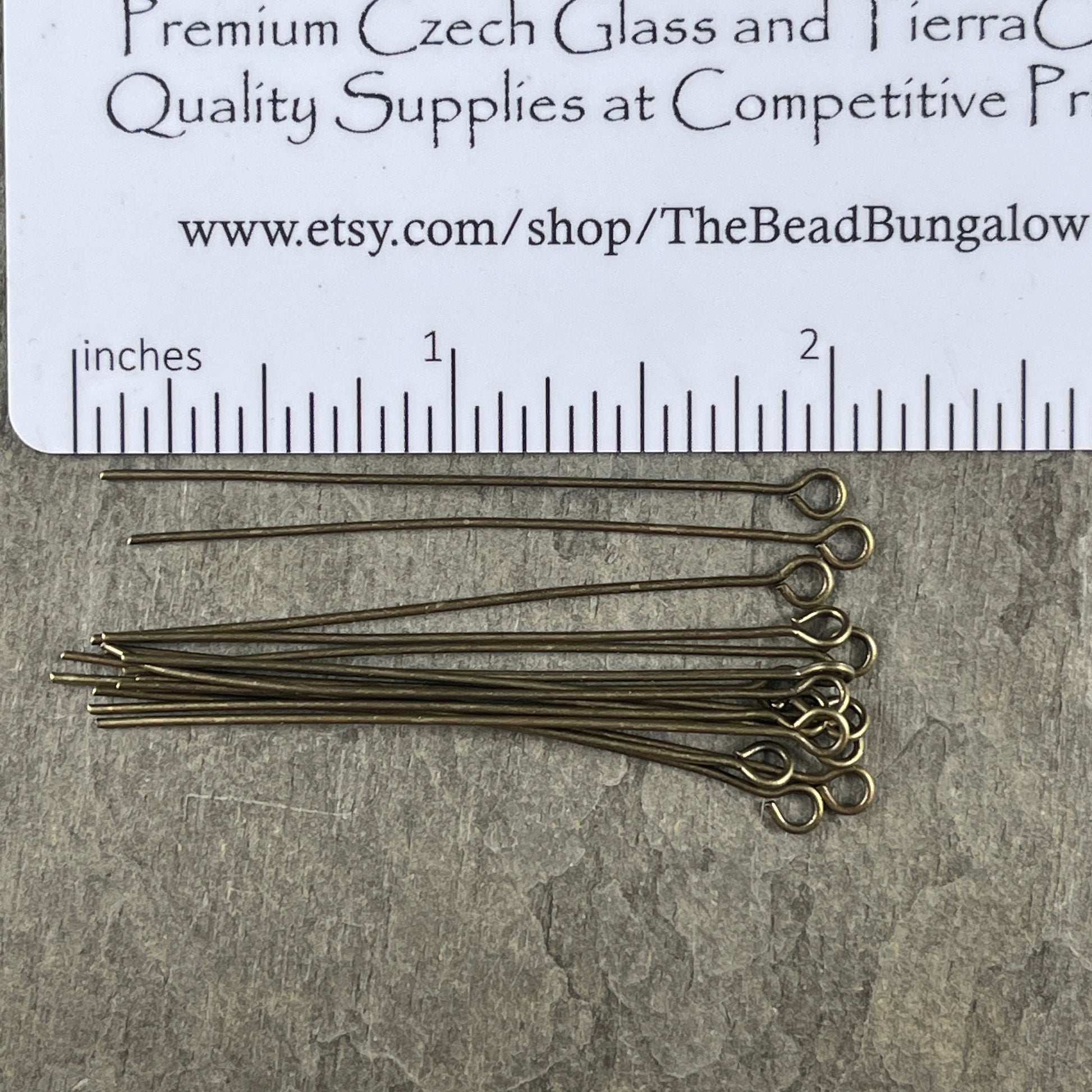 Bronze Eye Pins, 21 Gauge Eye 2" Pins, Pins for Jewelry Making, Antiqued Brass Nickel Free Eye Pins (R218-ABNF) * Qty. 100