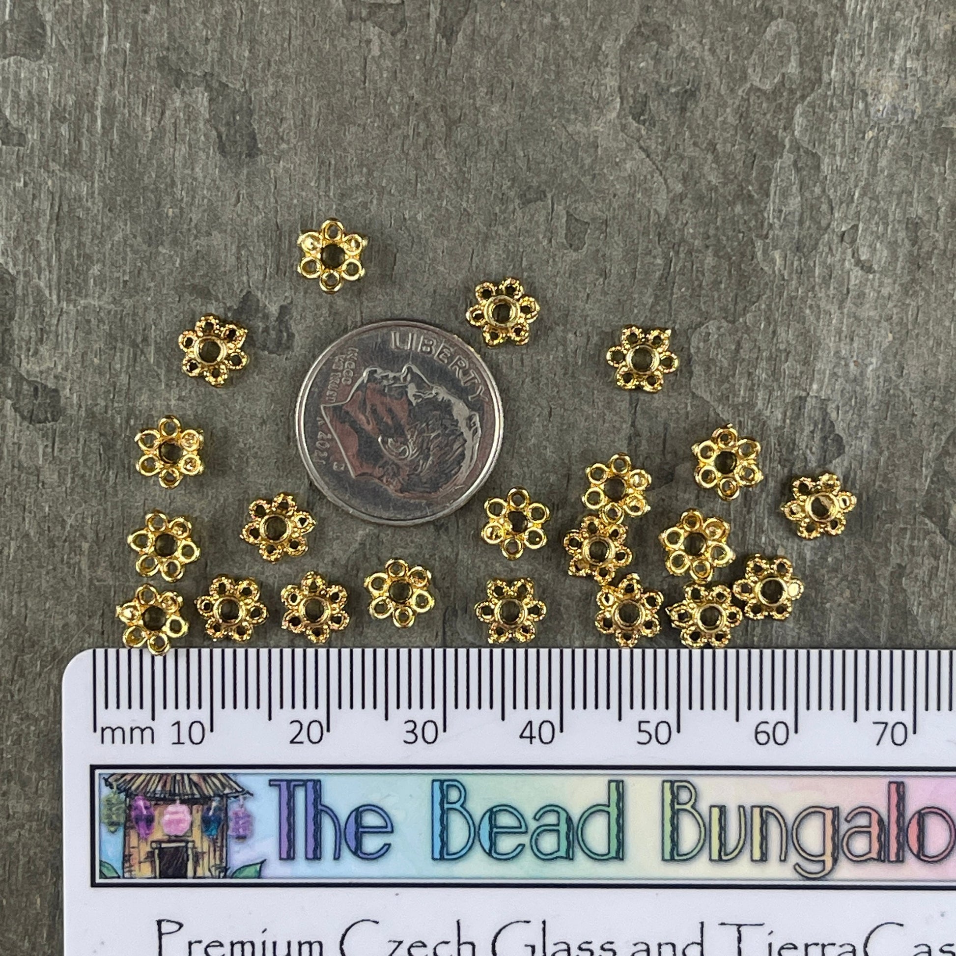 6mm Lacy 6-Petal Bead Caps, 18k Gold Plated Brass (J277-13G) * Qty. 50