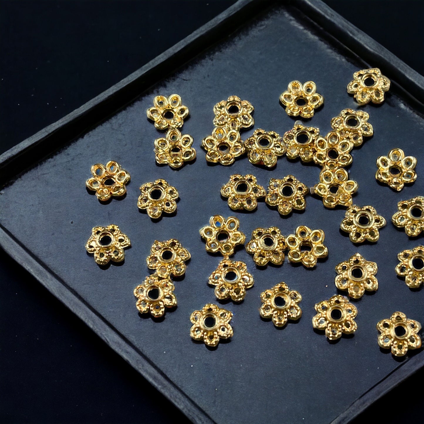 6mm Lacy 6-Petal Bead Caps, 18k Gold Plated Brass (J277-13G) * Qty. 50