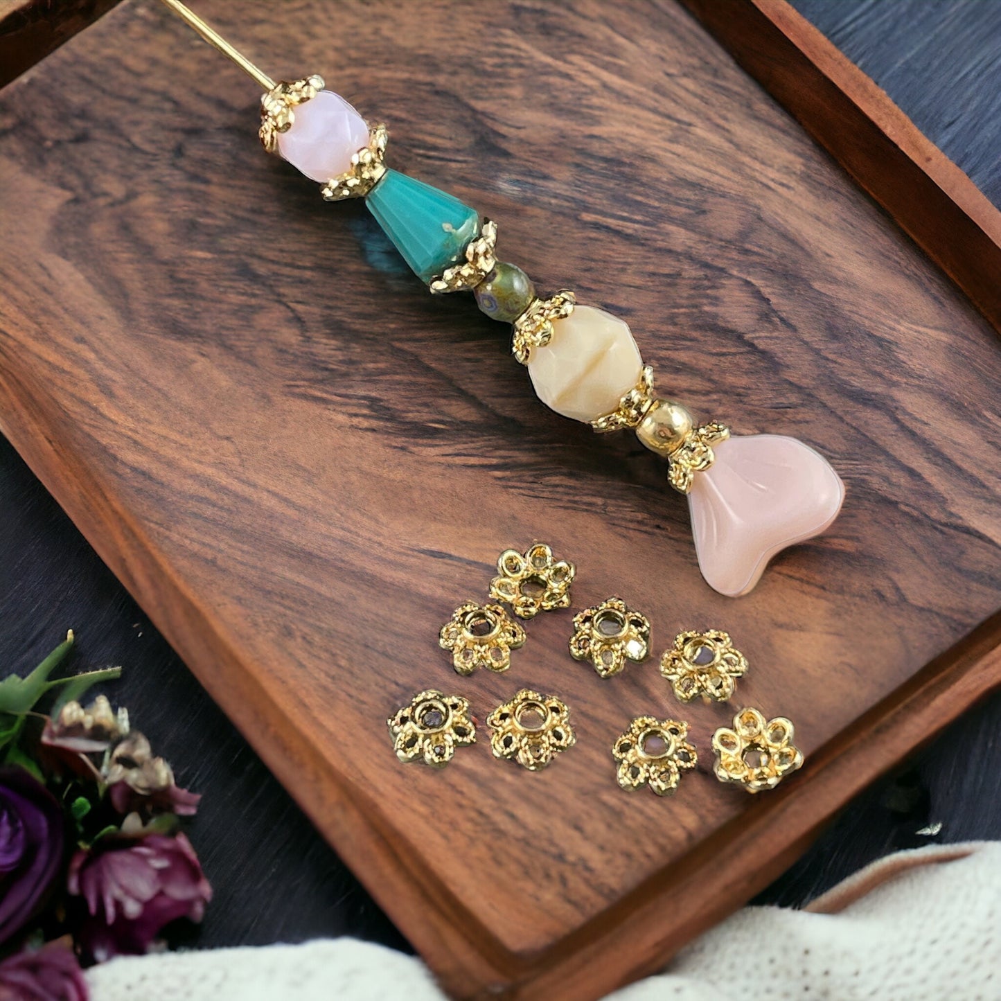 6mm Lacy 6-Petal Bead Caps, 18k Gold Plated Brass (J277-13G) * Qty. 50