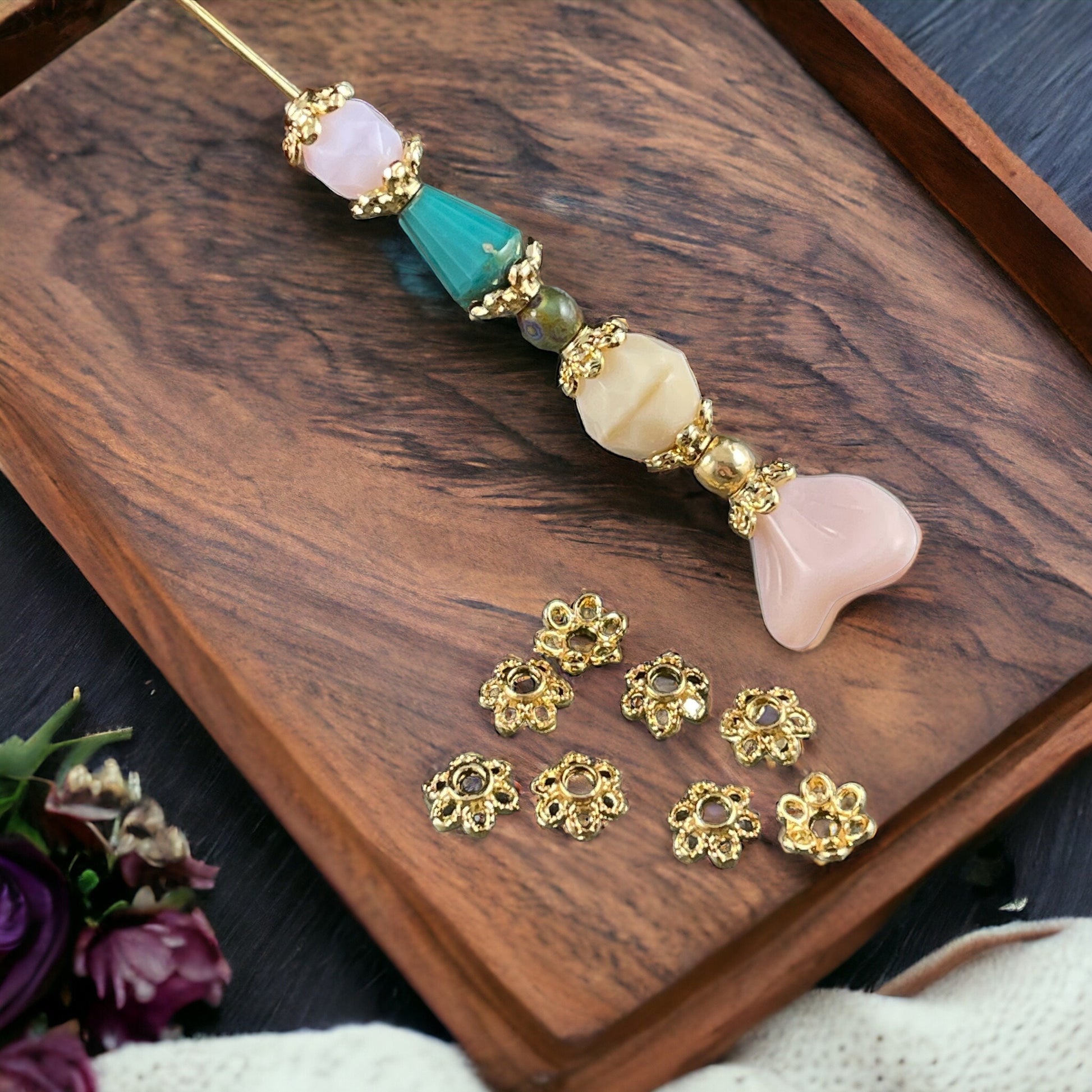 6mm Lacy 6-Petal Bead Caps, 18k Gold Plated Brass (J277-13G) * Qty. 50