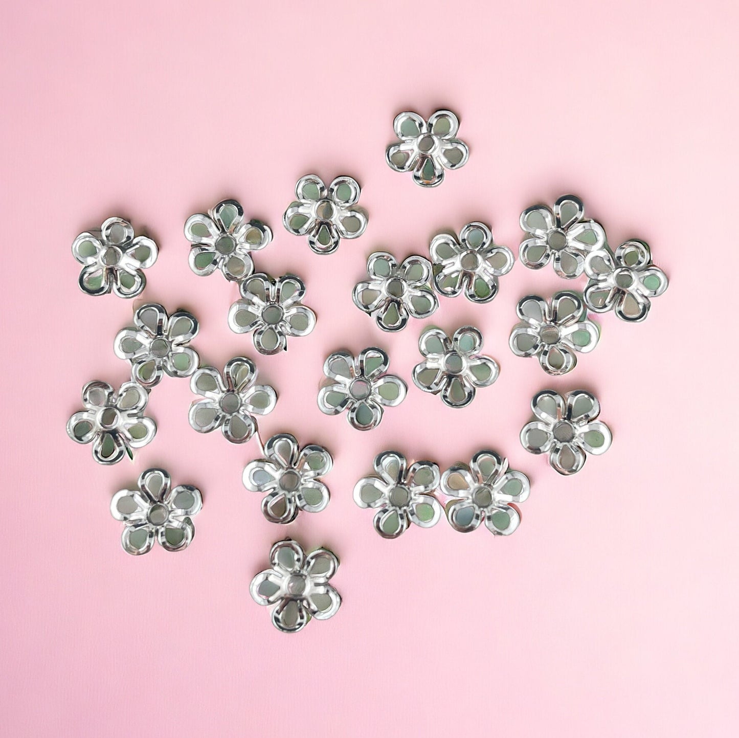 6-Petal Flower Bead Caps, Open Curved Petals, 9mm Silver Plated Brass Bead Caps (Z030-13C) * Qty. 24