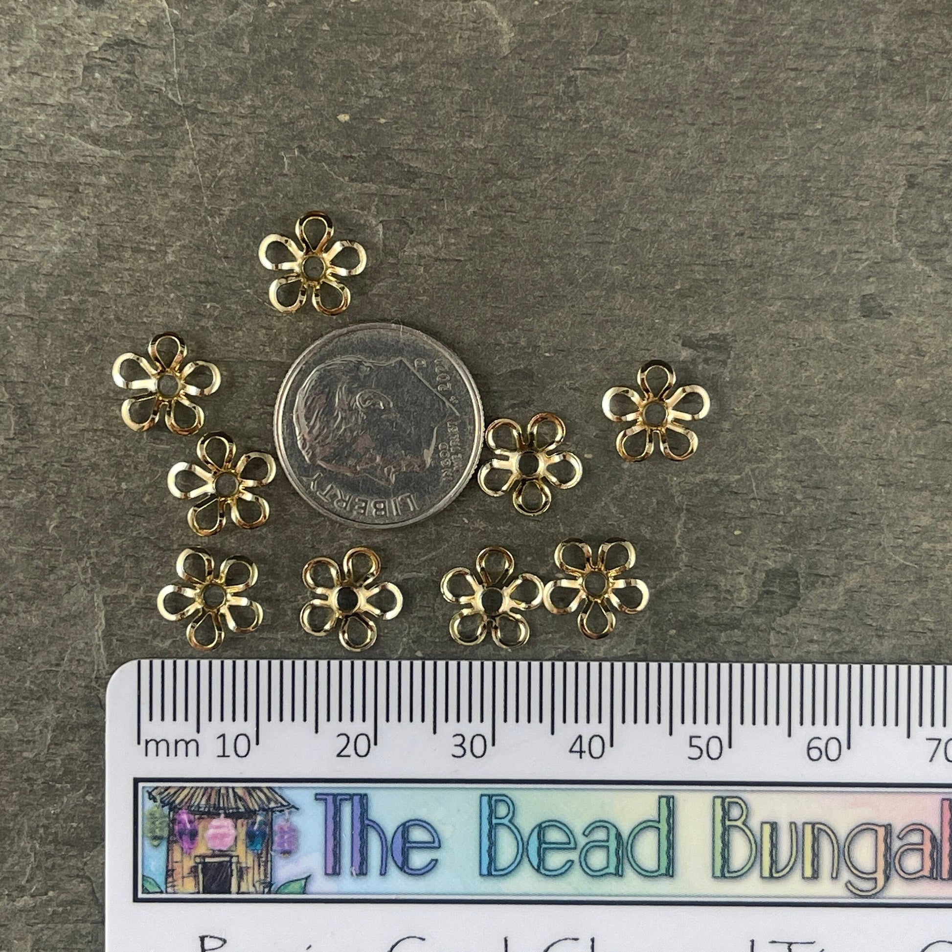 6-Petal Retro Flower Bead Caps, Open Curved Petals, 9mm Gold Plated Brass Bead Caps( Z030-13B-G) * Qty. 24