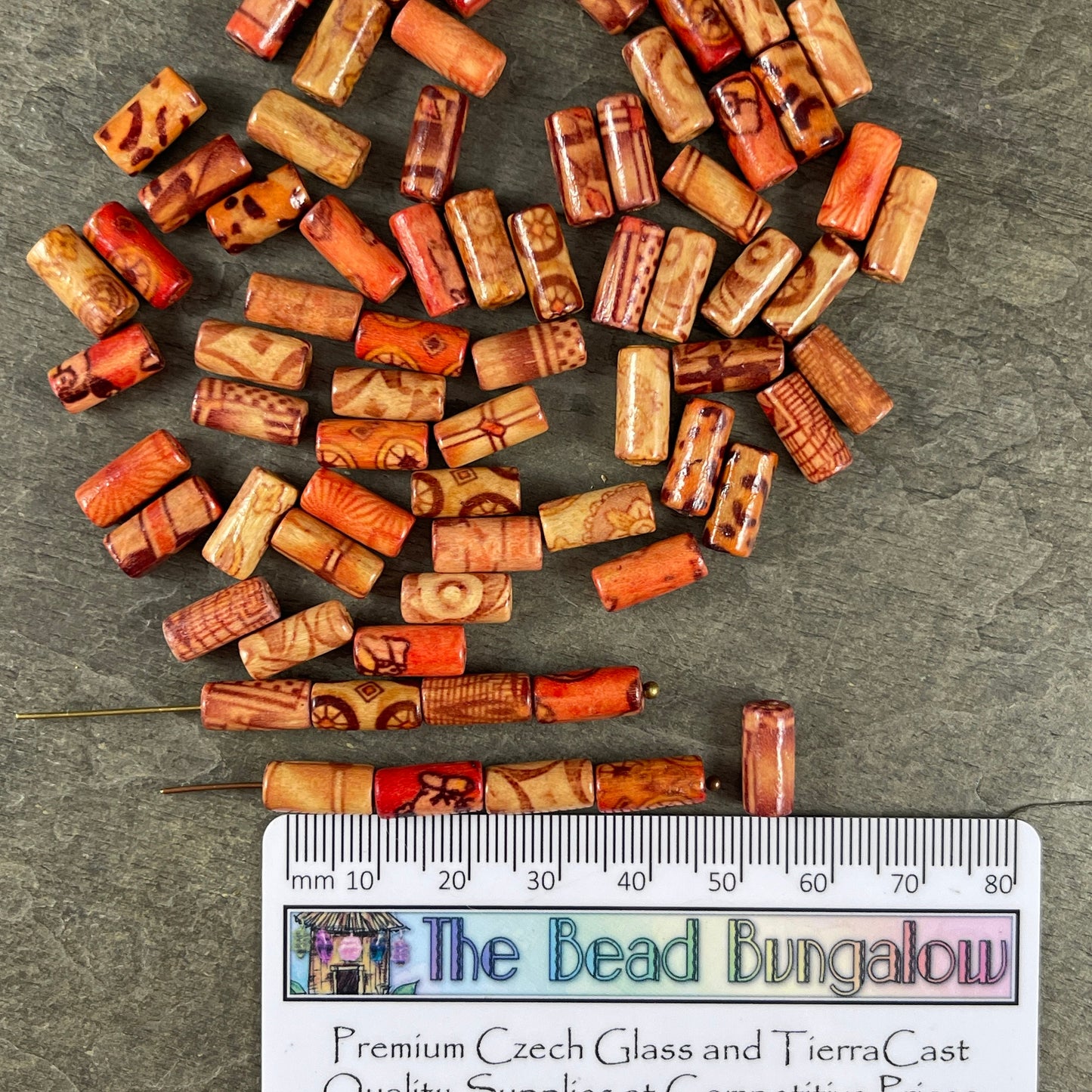 12x5mm Wooden Tube Beads, Lightweight Wooden Beads Mixed Patterns and Colors, Assorted Wooden Tube Beads - Qty. 100