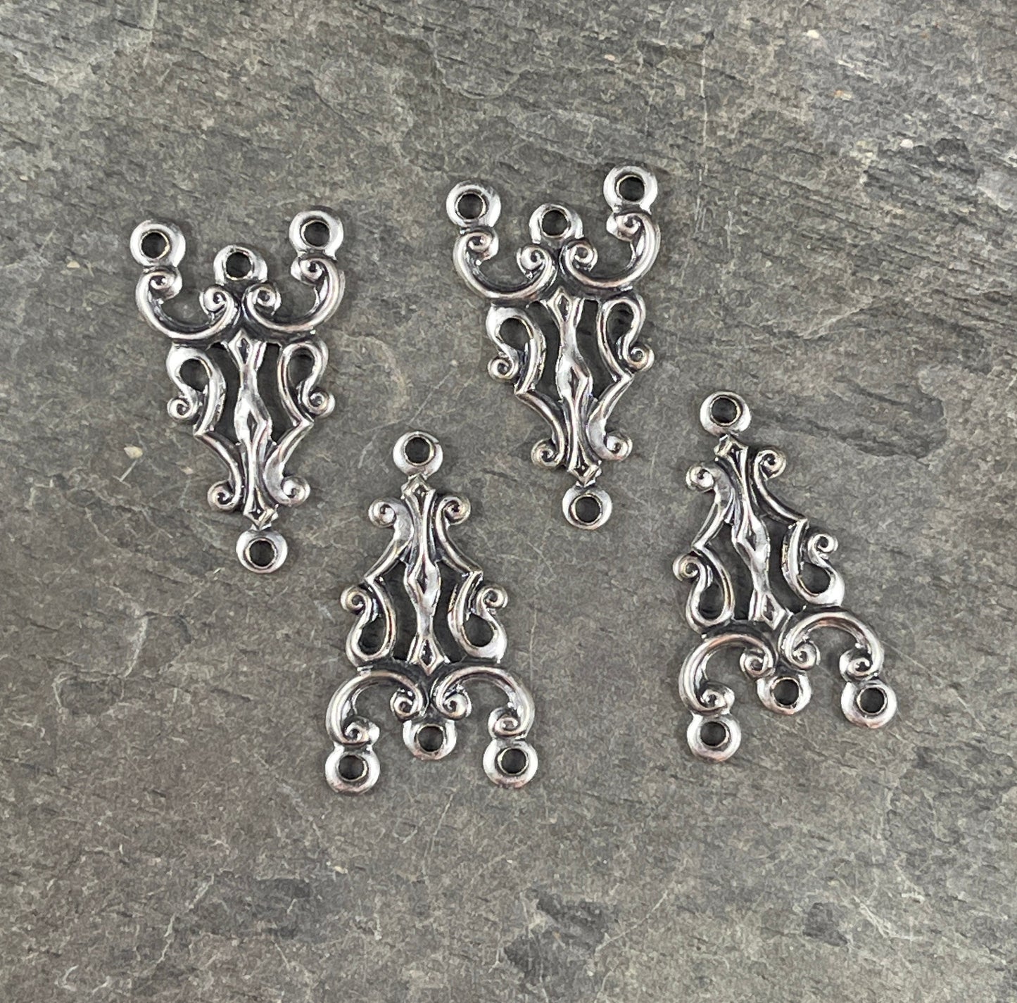 Antiqued Silver Ornate Links, 3 to 1 Connector for Earrings or Multi Strand Jewelry 20x11mm Link (VJS/A612) * Qty. 6